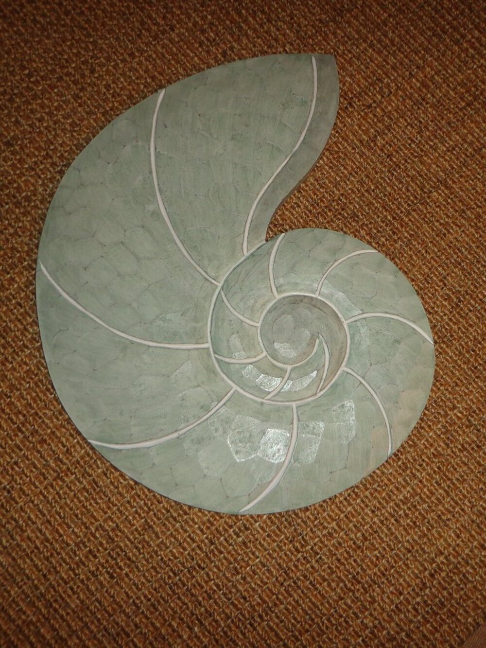 Maughan Handmade Coastal Spiral Shell Wall Decor Solid Wood By Highland Seafoam